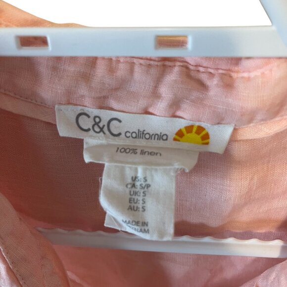 100% Linen Sleeveless collared tunic/shirt SZ S in bleached coral - Picture 3 of 6